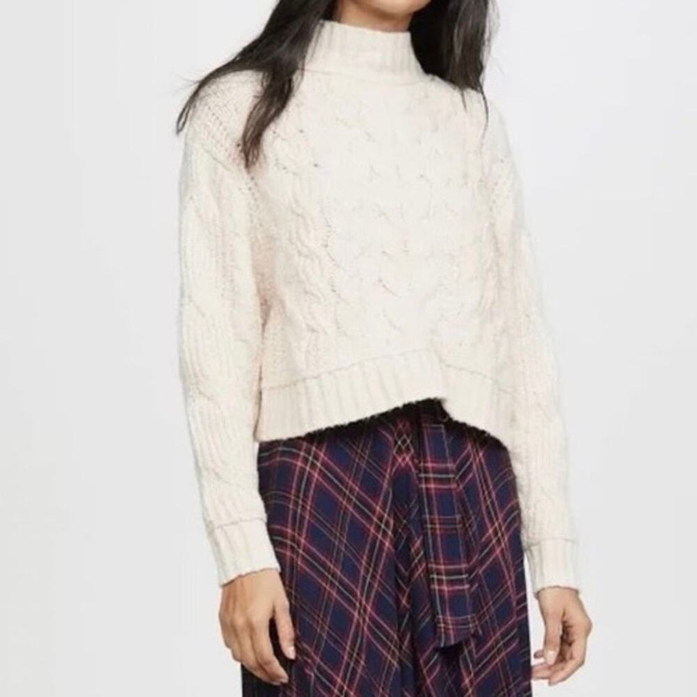 Free People Merry Go Round Chunky Ivory Cable Knit Sweater Size Small